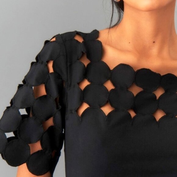 By Anthropologie Women's Cutwork Mini Shift Dress Black Size 6 (Runs Small) NWOT - Picture 4 of 5